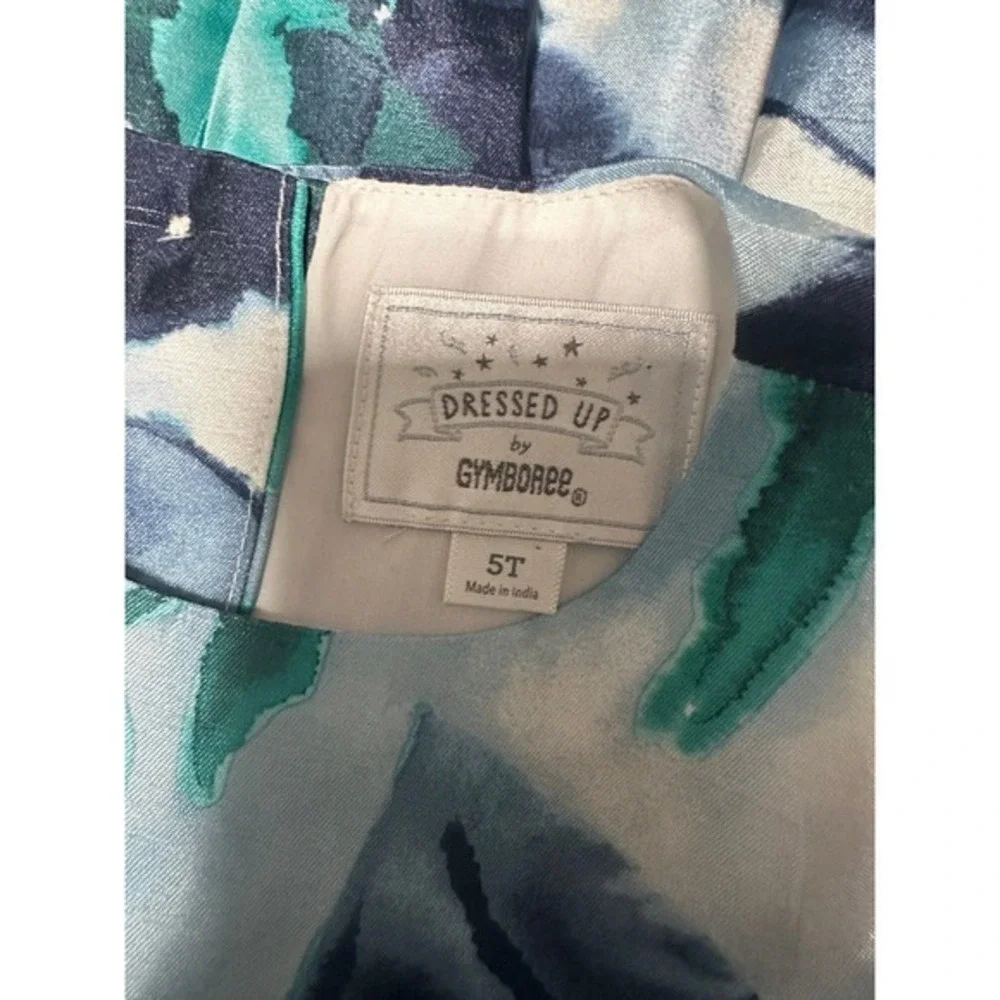 Gymboree Floral Party Dress Kids 5T Teal Navy Excellent‎ Watercolor Satin Bow